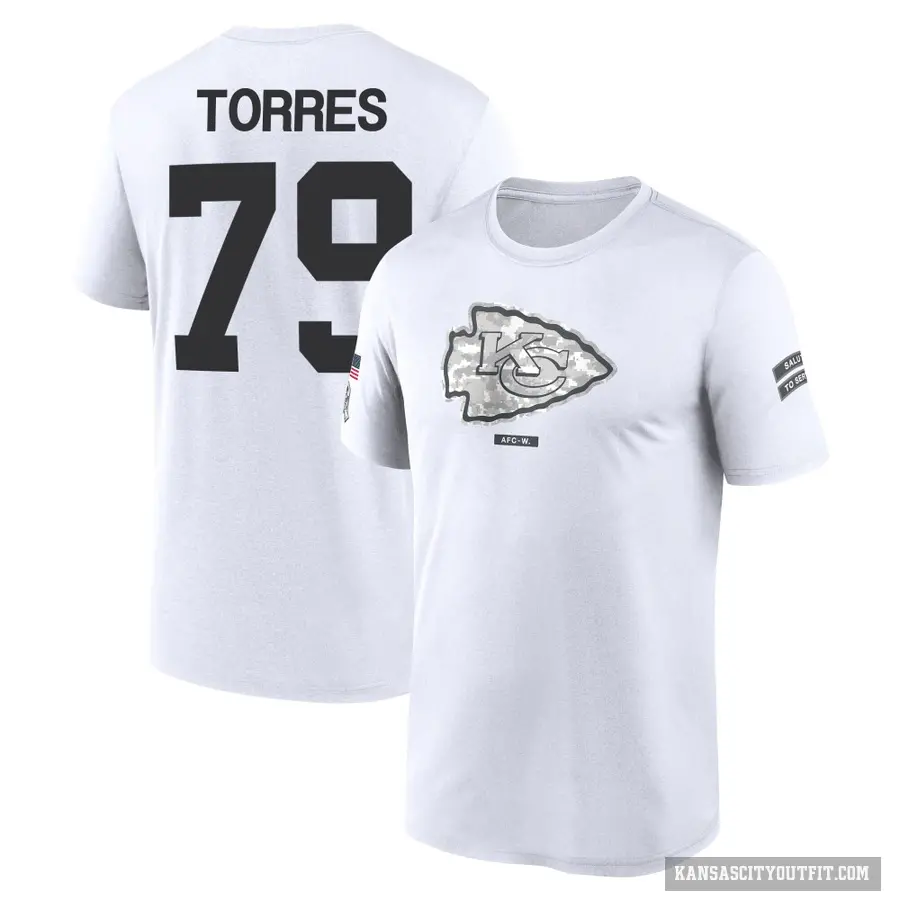 Youth ＃79 Nick Torres Kansas City Chiefs White 2024 Salute to Service Performance T-Shirt