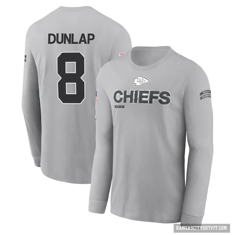 Youth ＃8 Carlos Dunlap Kansas City Chiefs Gray 2024 Salute to Service Long Sleeve T-Shirt