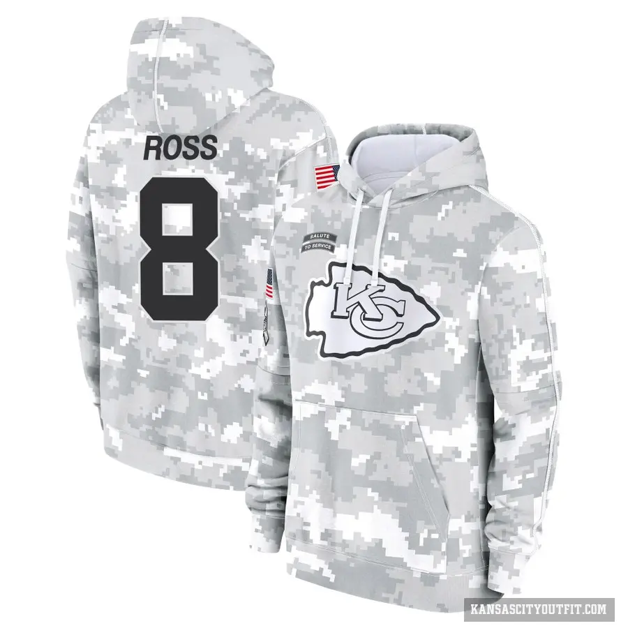 Youth ＃8 Justyn Ross Kansas City Chiefs Arctic Camo 2024 Salute to Service Club Fleece Pullover Hoodie