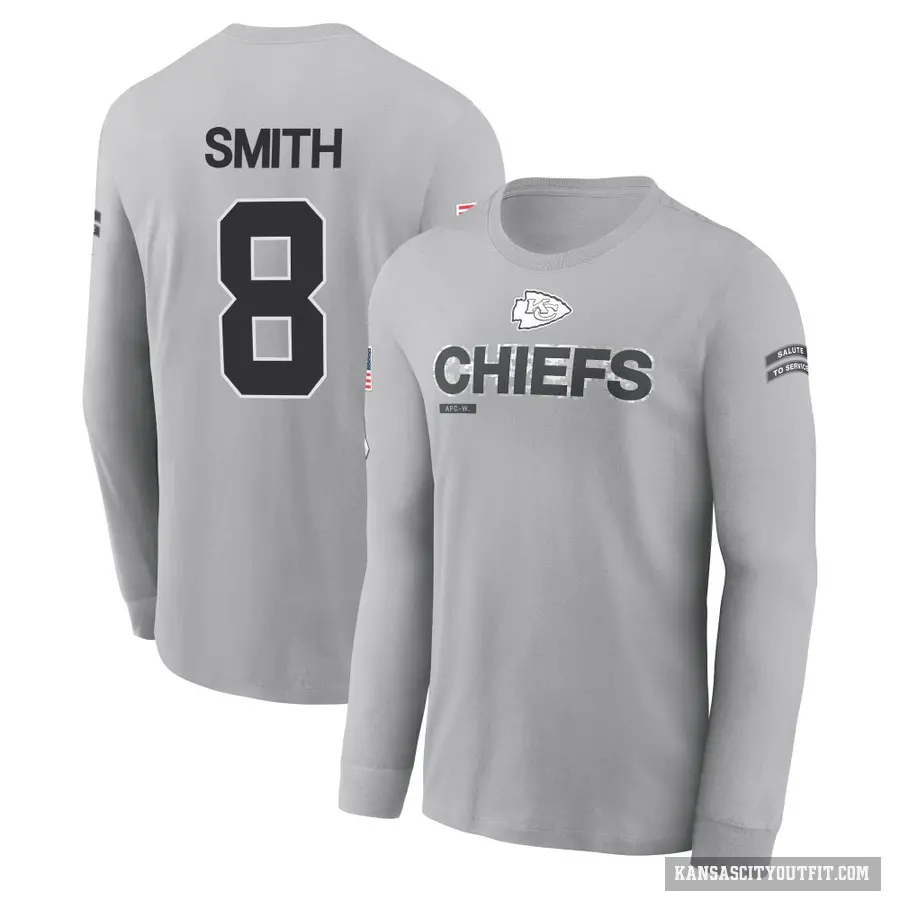 Youth ＃8 Key'Shawn Smith Kansas City Chiefs Gray 2024 Salute to Service Long Sleeve T-Shirt