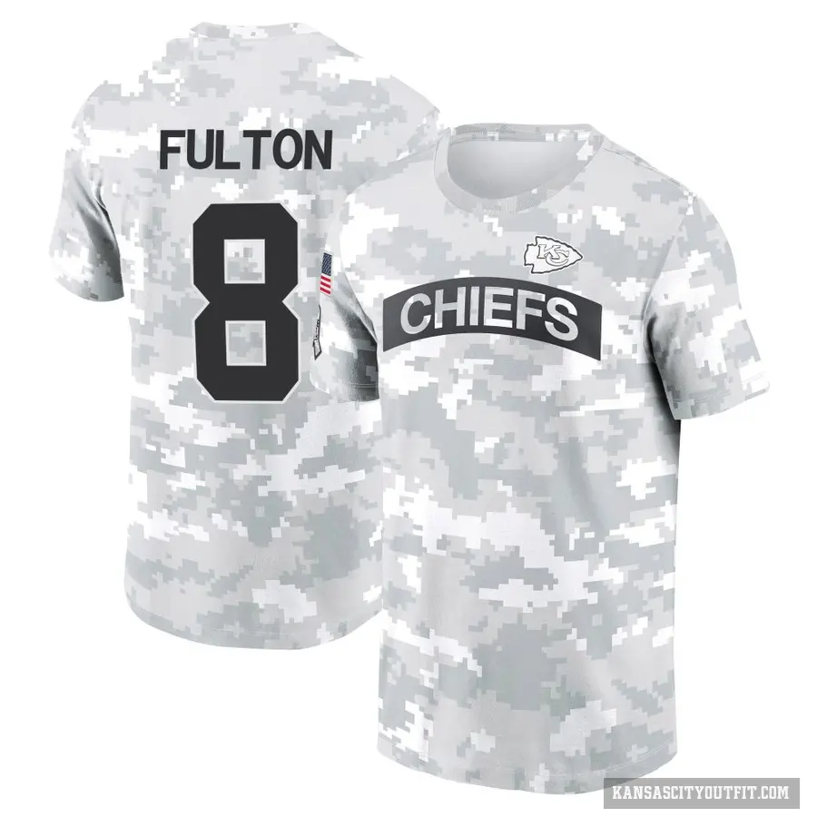 Youth ＃8 Kristian Fulton Kansas City Chiefs Camo Arctic 2024 Salute to Service Performance T-Shirt