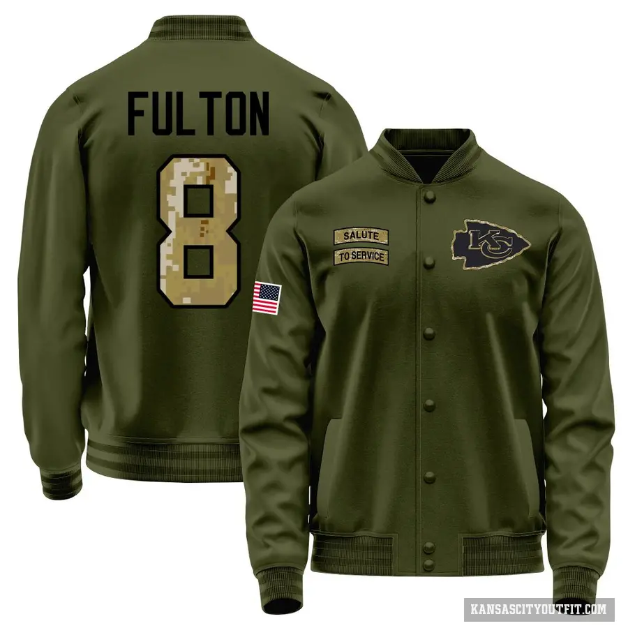 Youth ＃8 Kristian Fulton Kansas City Chiefs Olive Salute to Service Sideline Performance Jacket