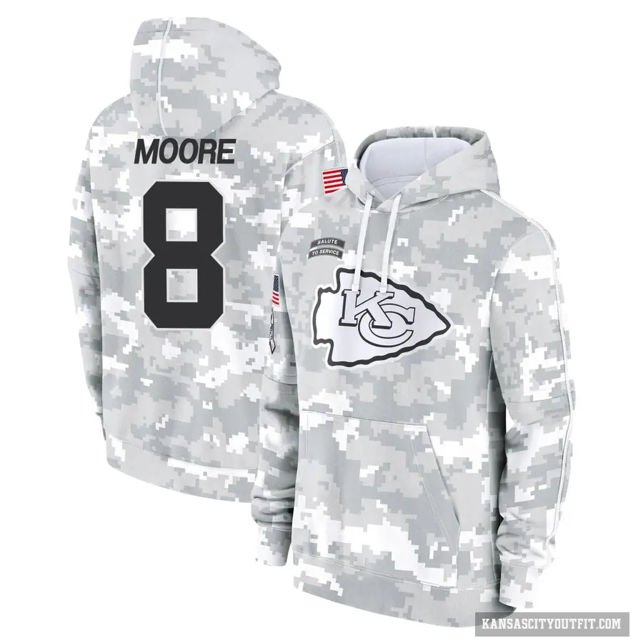 Youth ＃8 Matt Moore Kansas City Chiefs Arctic Camo 2024 Salute to Service Club Fleece Pullover Hoodie