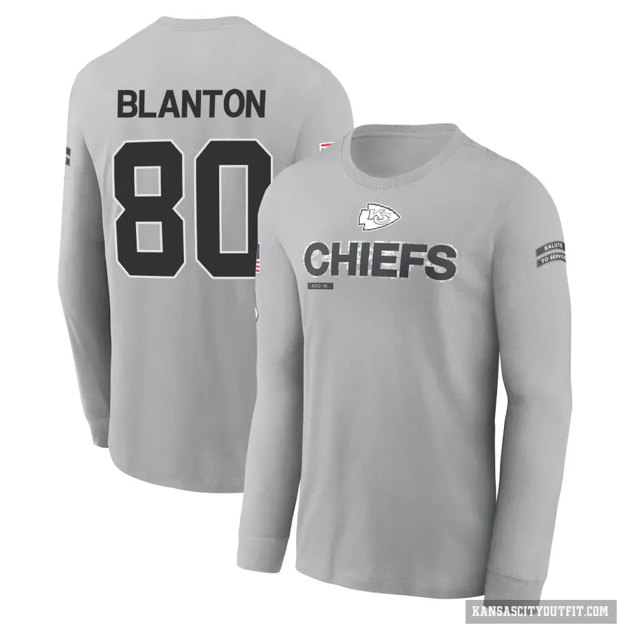 Youth ＃80 Kendall Blanton Kansas City Chiefs Gray 2024 Salute to Service Long Sleeve T-Shirt