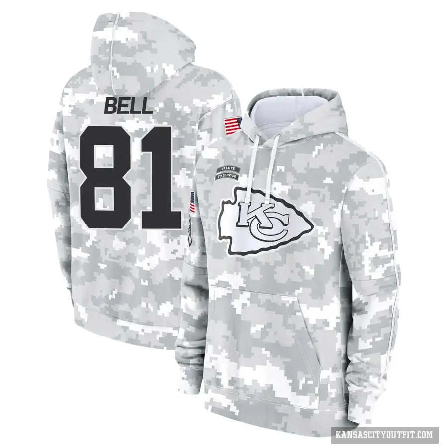Youth ＃81 Blake Bell Kansas City Chiefs Arctic Camo 2024 Salute to Service Club Fleece Pullover Hoodie