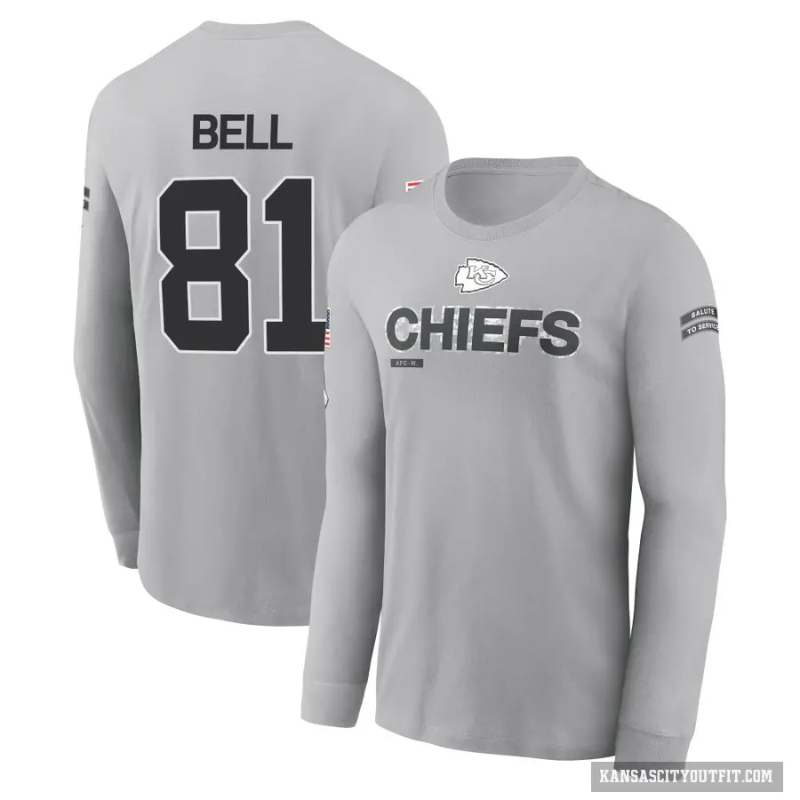Youth ＃81 Blake Bell Kansas City Chiefs Gray 2024 Salute to Service Long Sleeve T-Shirt