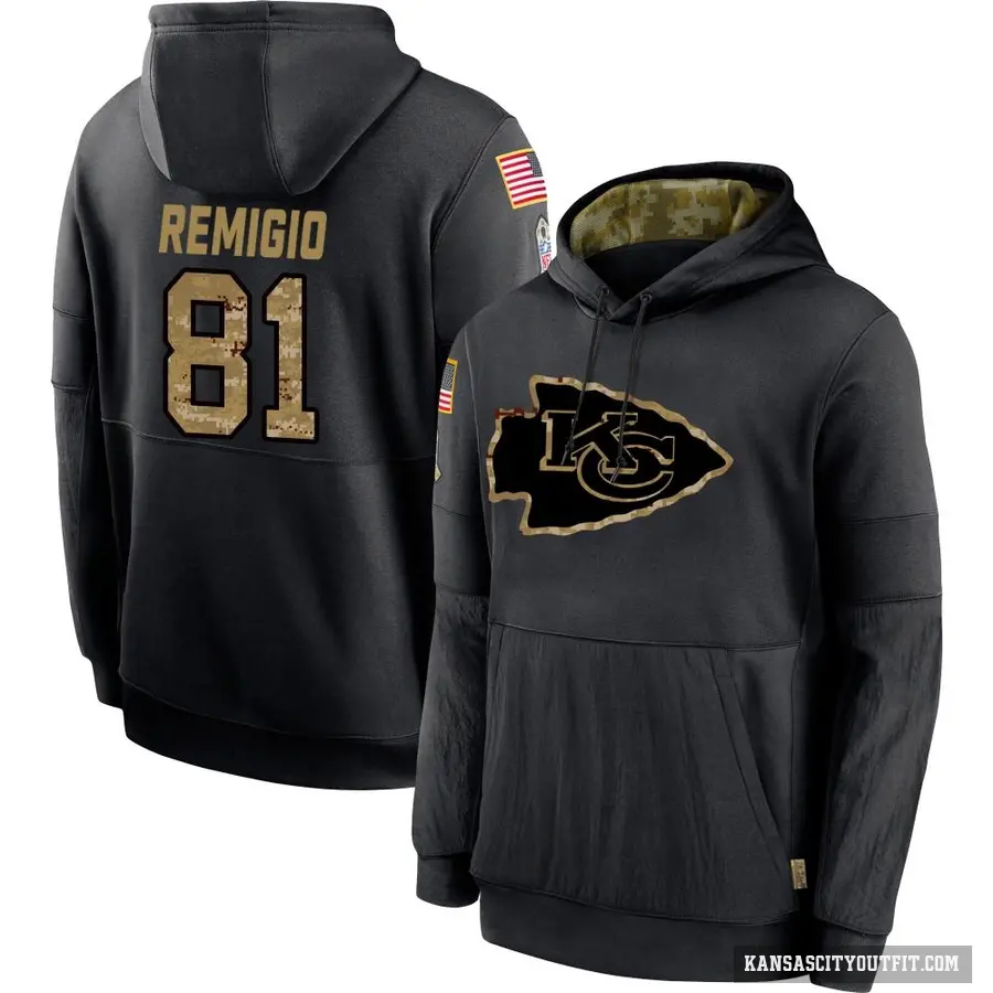Youth ＃81 Nikko Remigio Kansas City Chiefs Black 2020 Salute to Service Sideline Performance Pullover Hoodie