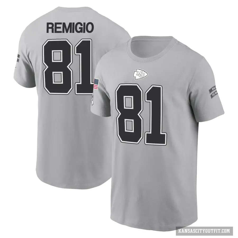 Youth ＃81 Nikko Remigio Kansas City Chiefs Gray 2024 Salute to Service T-Shirt