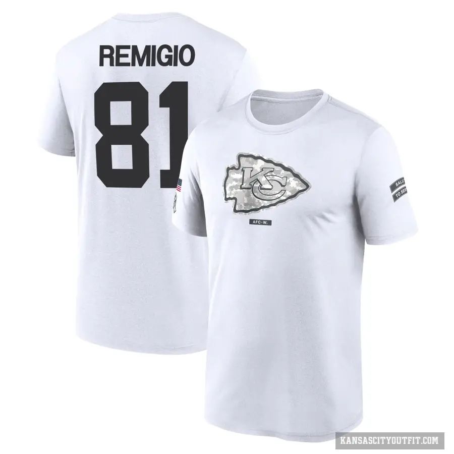 Youth ＃81 Nikko Remigio Kansas City Chiefs White 2024 Salute to Service Performance T-Shirt