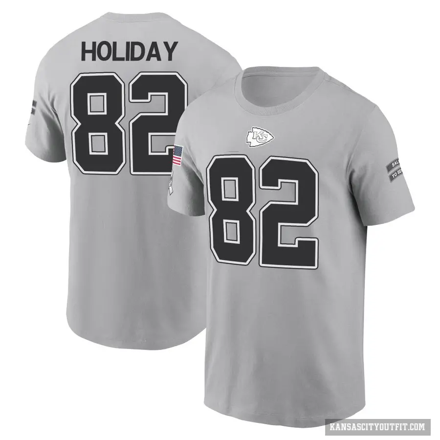 Youth ＃82 Jimmy Holiday Kansas City Chiefs Gray 2024 Salute to Service T-Shirt