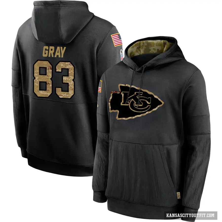 Youth ＃83 Noah Gray Kansas City Chiefs Black 2020 Salute to Service Sideline Performance Pullover Hoodie