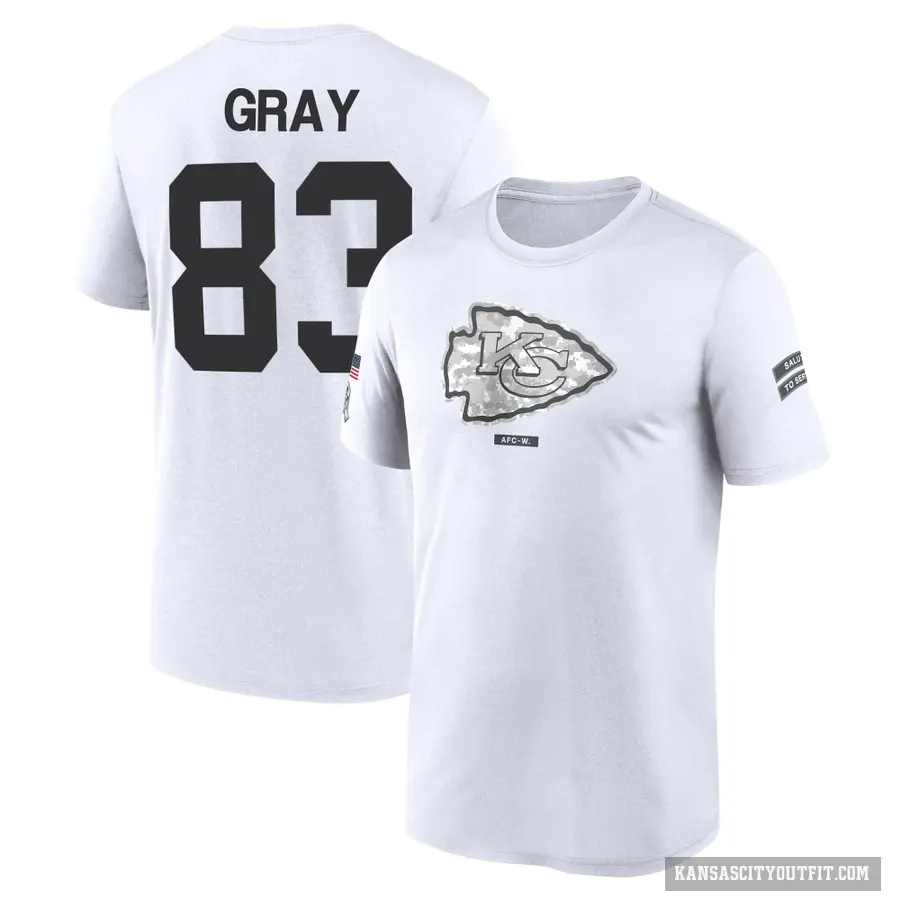 Youth ＃83 Noah Gray Kansas City Chiefs White 2024 Salute to Service Performance T-Shirt