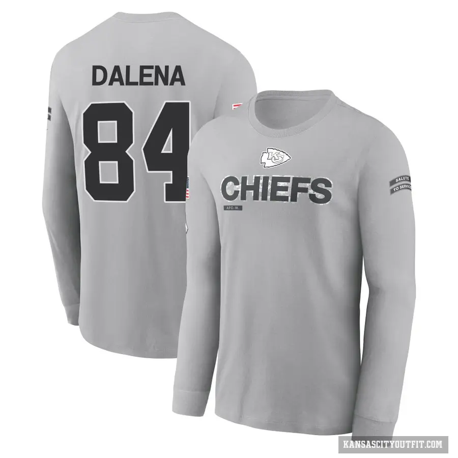 Youth ＃84 Mac Dalena Kansas City Chiefs Gray 2024 Salute to Service Long Sleeve T-Shirt
