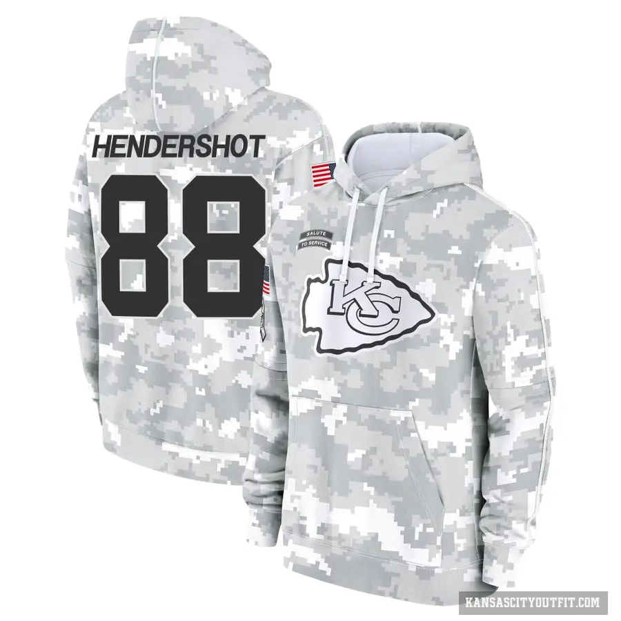 Youth ＃88 Peyton Hendershot Kansas City Chiefs Arctic Camo 2024 Salute to Service Club Fleece Pullover Hoodie