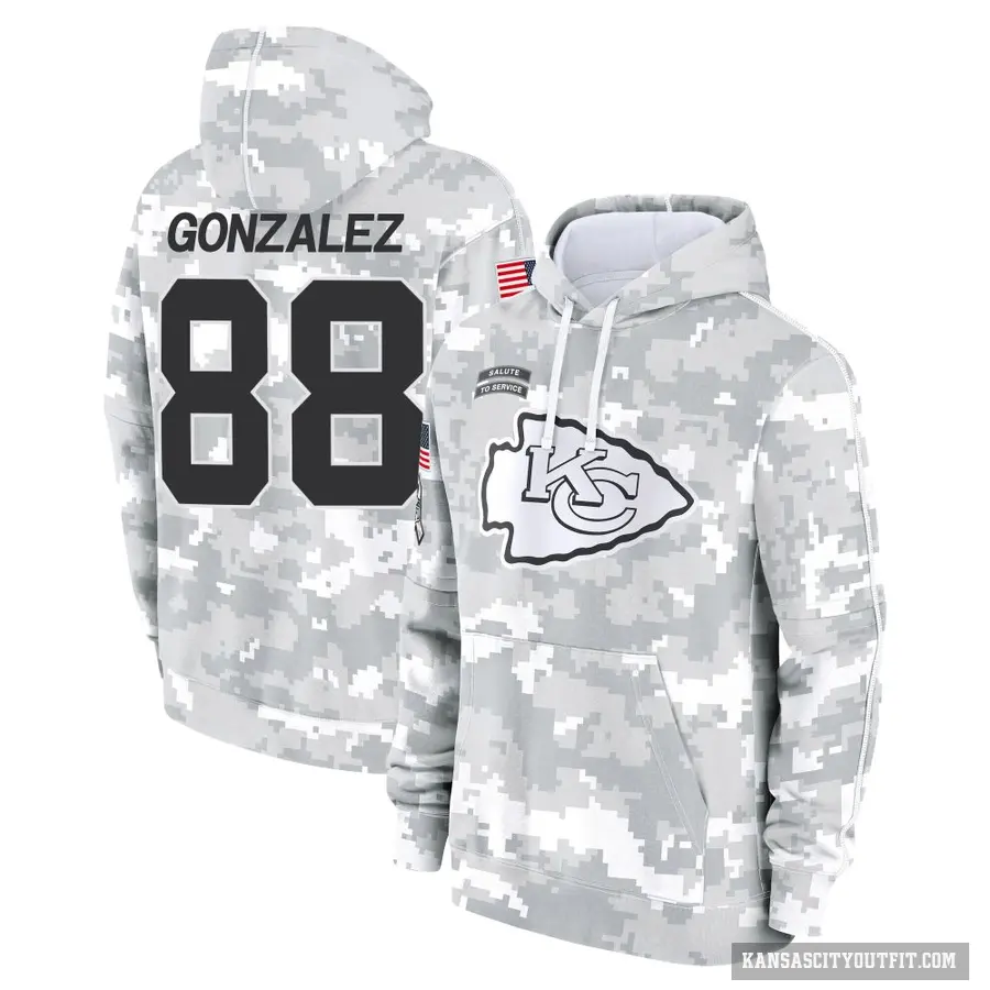 Youth ＃88 Tony Gonzalez Kansas City Chiefs Arctic Camo 2024 Salute to Service Club Fleece Pullover Hoodie