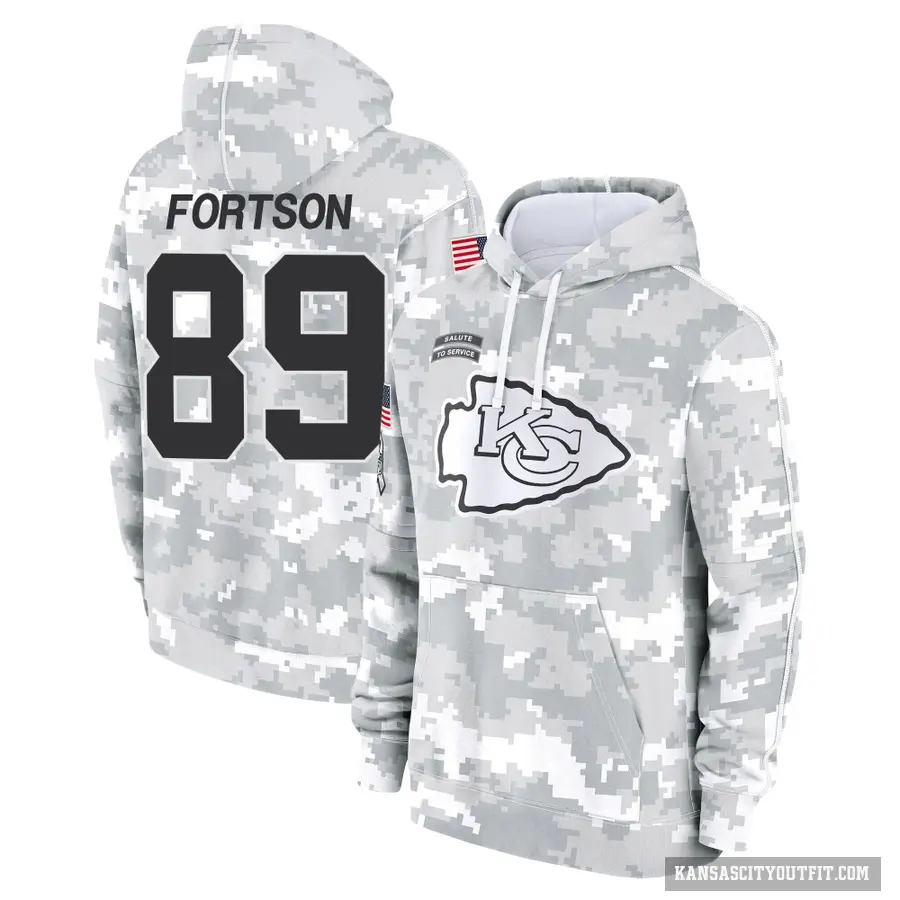 Youth ＃89 Jody Fortson Kansas City Chiefs Arctic Camo 2024 Salute to Service Club Fleece Pullover Hoodie