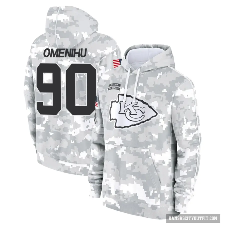 Youth ＃90 Charles Omenihu Kansas City Chiefs Arctic Camo 2024 Salute to Service Club Fleece Pullover Hoodie