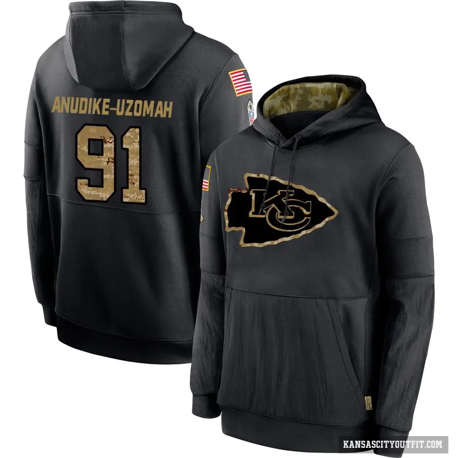 Youth ＃91 Felix Anudike-Uzomah Kansas City Chiefs Black 2020 Salute to Service Sideline Performance Pullover Hoodie