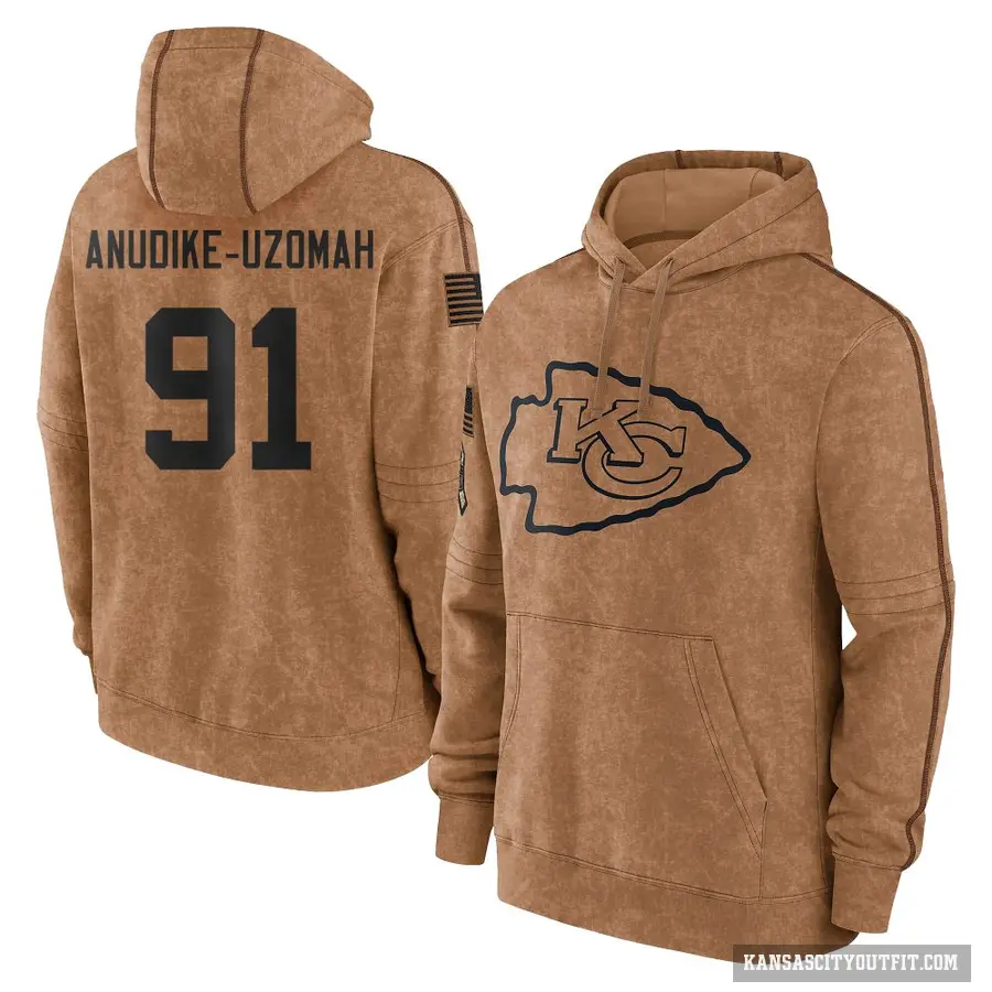 Youth ＃91 Felix Anudike-Uzomah Kansas City Chiefs Brown 2023 Salute To Service Club Pullover Hoodie