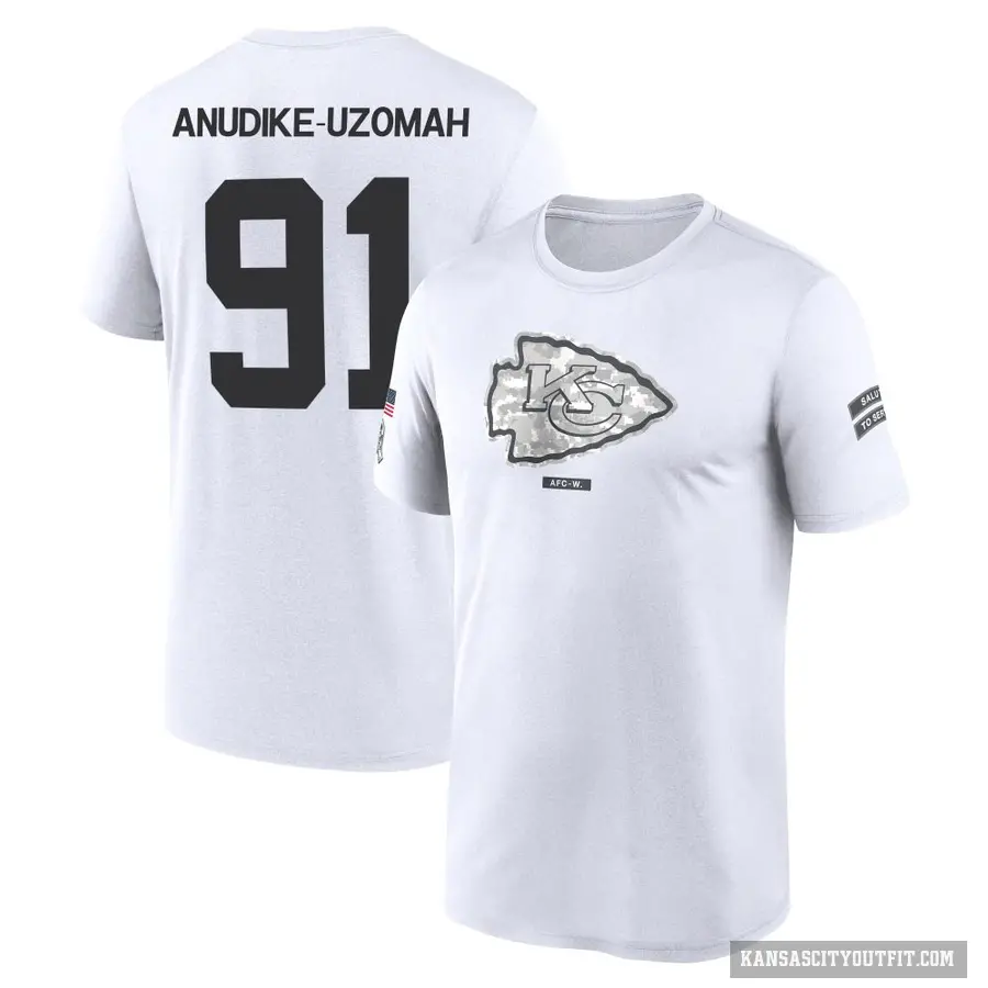 Youth ＃91 Felix Anudike-Uzomah Kansas City Chiefs White 2024 Salute to Service Performance T-Shirt