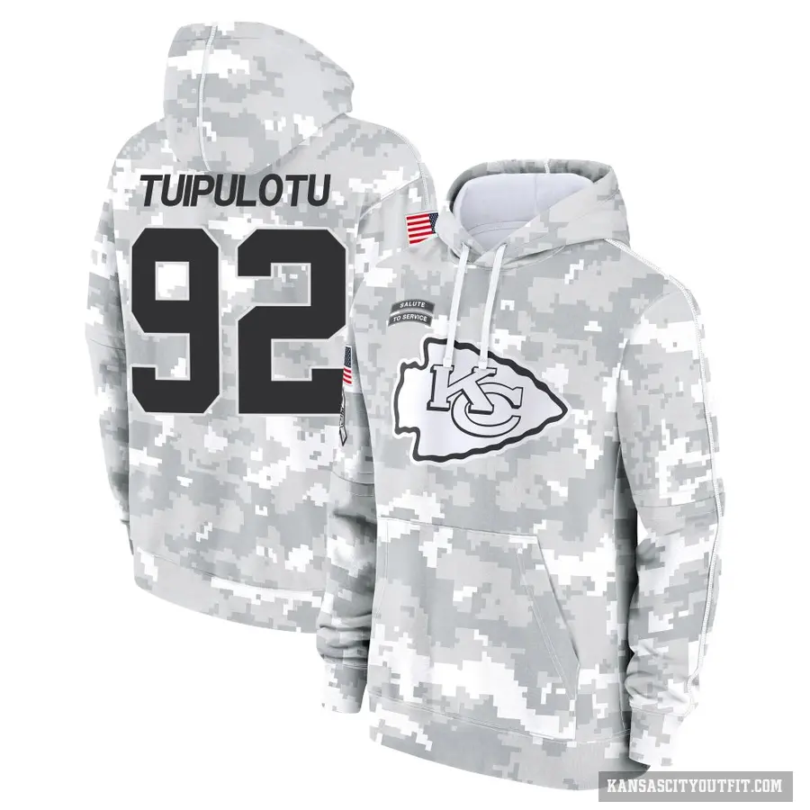Youth ＃92 Marlon Tuipulotu Kansas City Chiefs Arctic Camo 2024 Salute to Service Club Fleece Pullover Hoodie