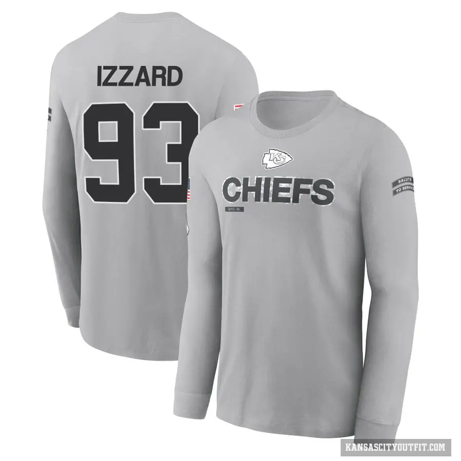 Youth ＃93 Coziah Izzard Kansas City Chiefs Gray 2024 Salute to Service Long Sleeve T-Shirt