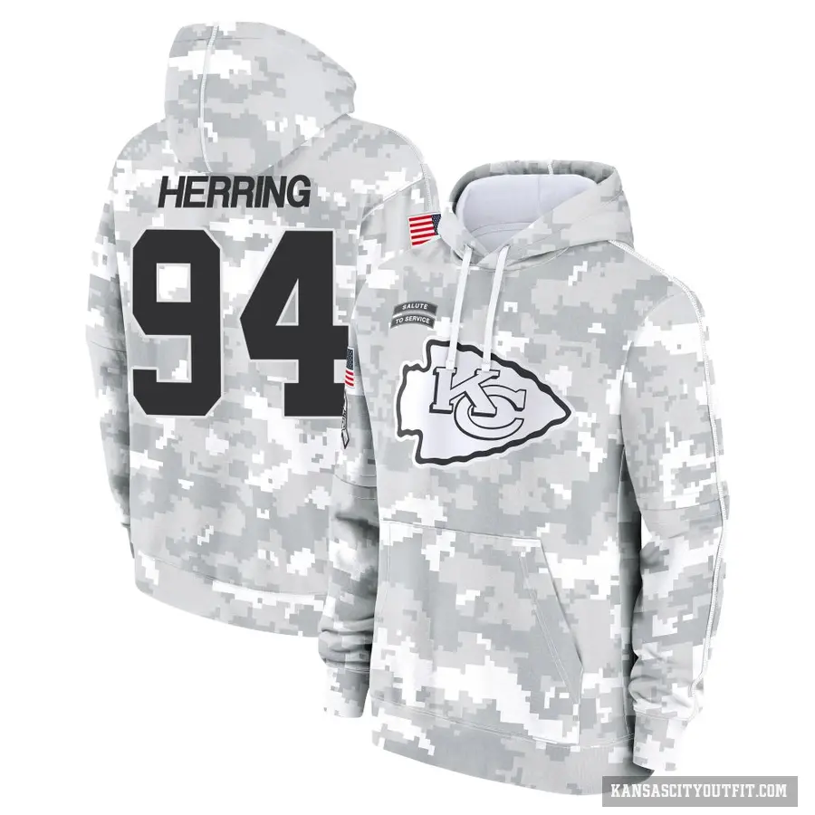 Youth ＃94 Malik Herring Kansas City Chiefs Arctic Camo 2024 Salute to Service Club Fleece Pullover Hoodie