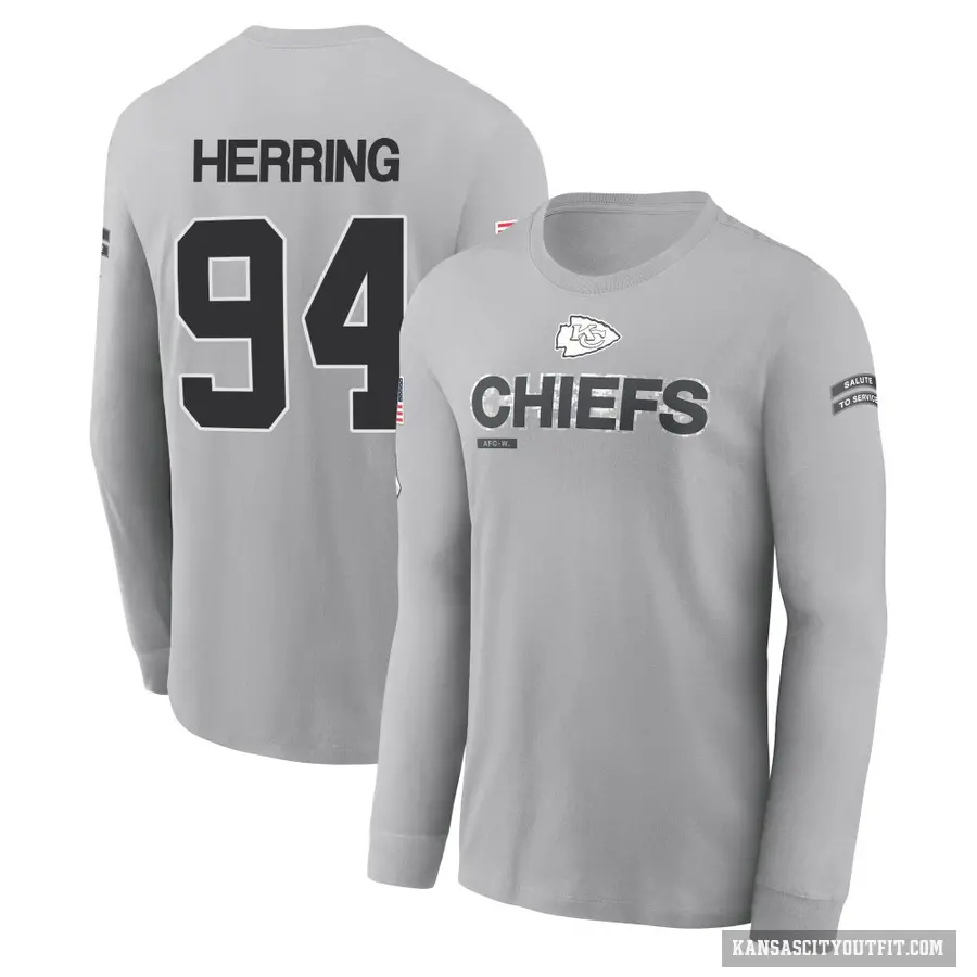 Youth ＃94 Malik Herring Kansas City Chiefs Gray 2024 Salute to Service Long Sleeve T-Shirt