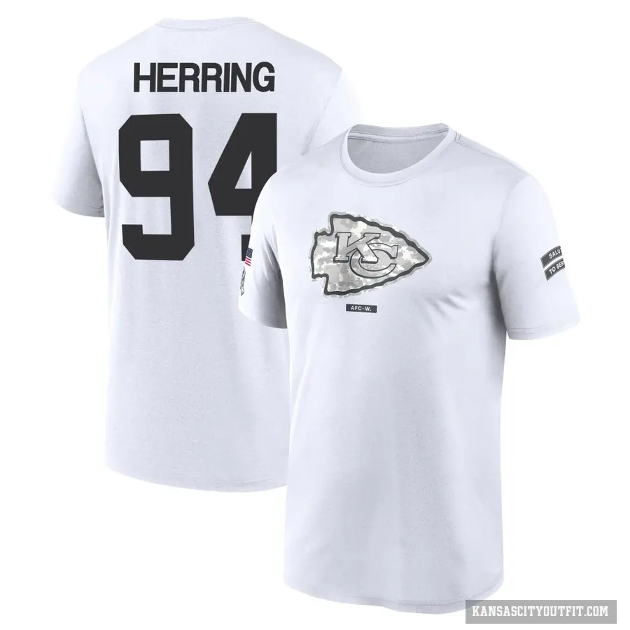 Youth ＃94 Malik Herring Kansas City Chiefs White 2024 Salute to Service Performance T-Shirt