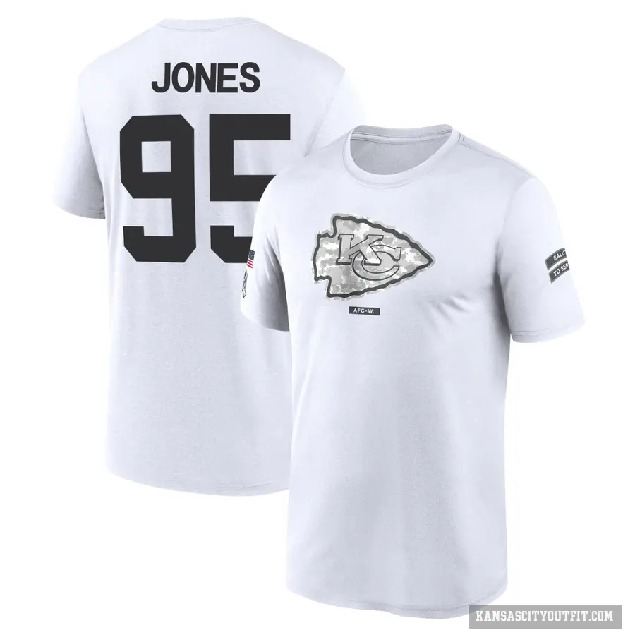 Youth ＃95 Chris Jones Kansas City Chiefs White 2024 Salute to Service Performance T-Shirt