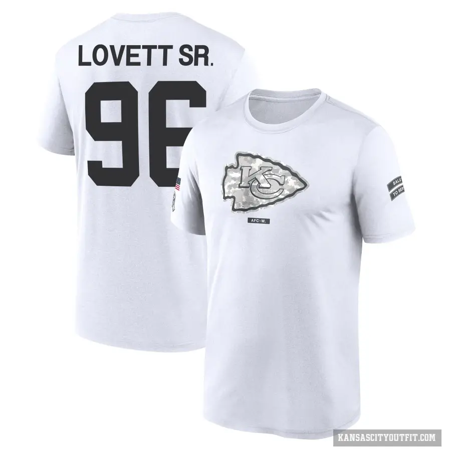 Youth ＃96 Fabien Lovett Sr. Kansas City Chiefs White 2024 Salute to Service Performance T-Shirt
