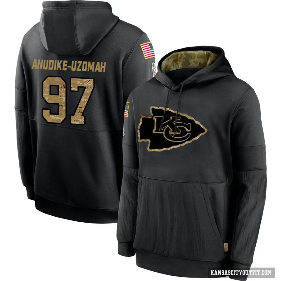 Youth ＃97 Felix Anudike-Uzomah Kansas City Chiefs Black 2020 Salute to Service Sideline Performance Pullover Hoodie