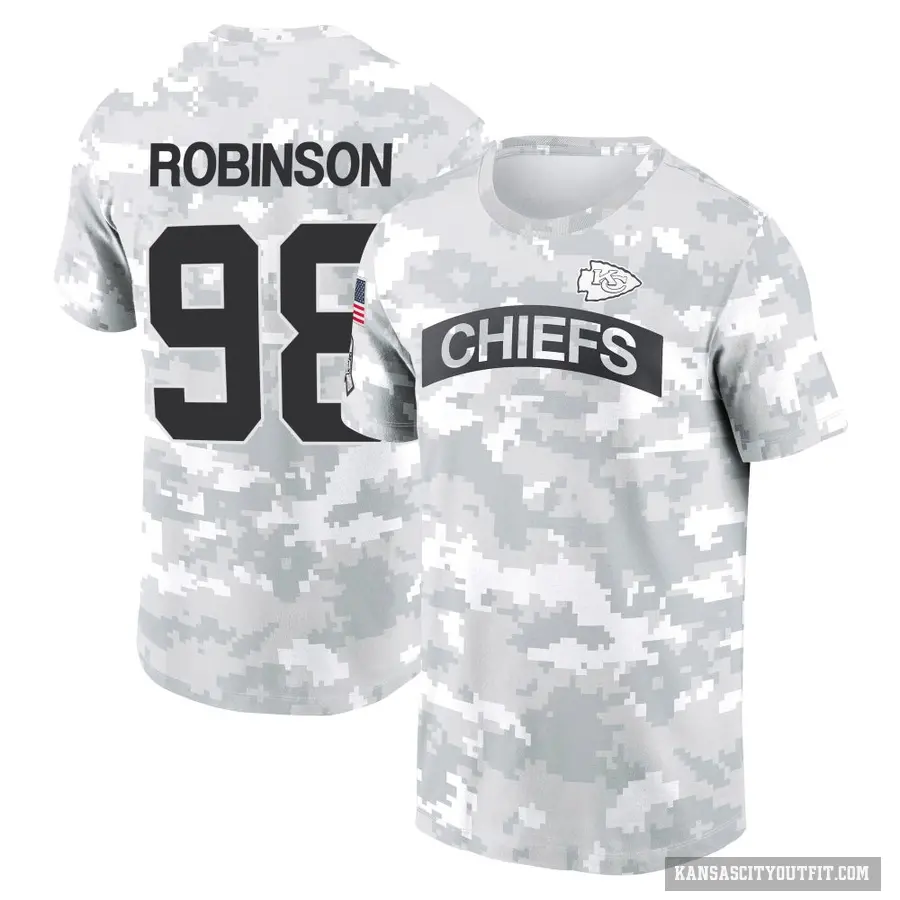 Youth ＃98 Janarius Robinson Kansas City Chiefs Camo Arctic 2024 Salute to Service Performance T-Shirt