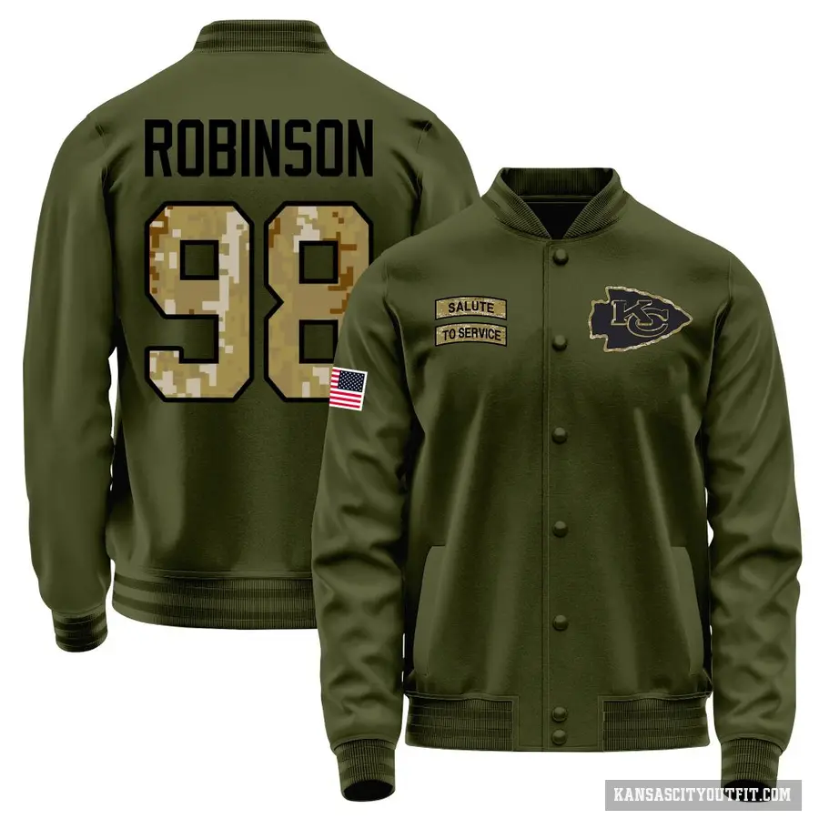 Youth ＃98 Janarius Robinson Kansas City Chiefs Olive Salute to Service Sideline Performance Jacket