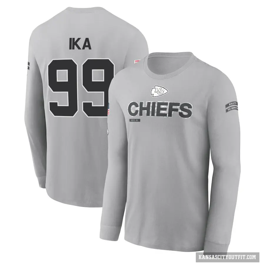 Youth ＃99 Siaki Ika Kansas City Chiefs Gray 2024 Salute to Service Long Sleeve T-Shirt